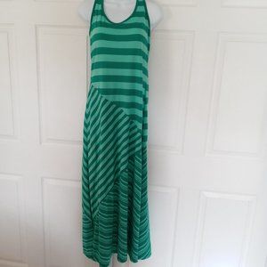 Derek Heart Striped Green Sleeveless Maxi Dress